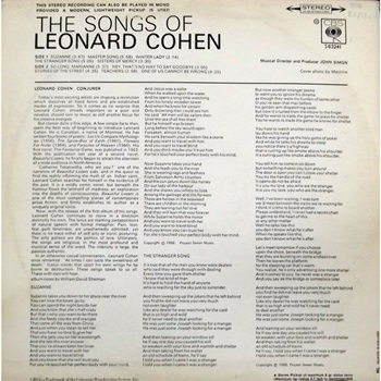 Songs of Leonard Cohen back cover